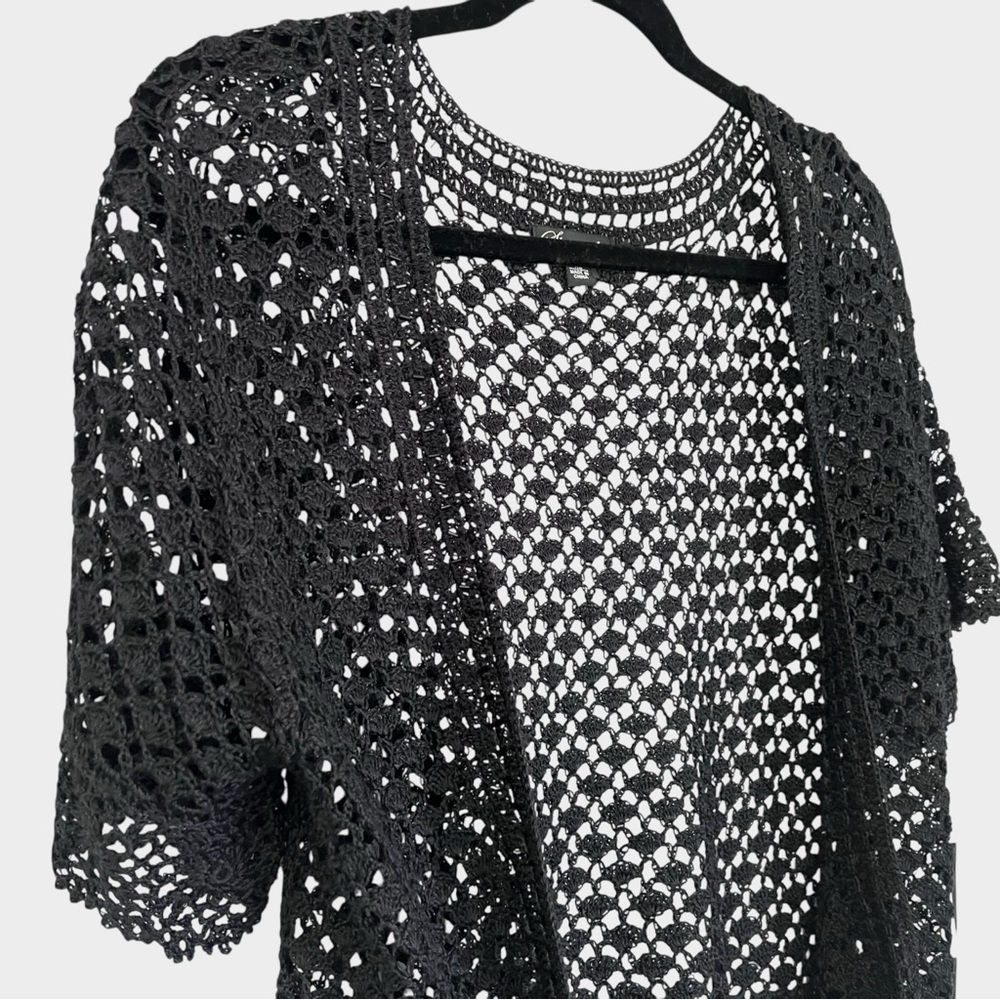 Black Crochet Open-Front Cardigan - Picture 3 of 6